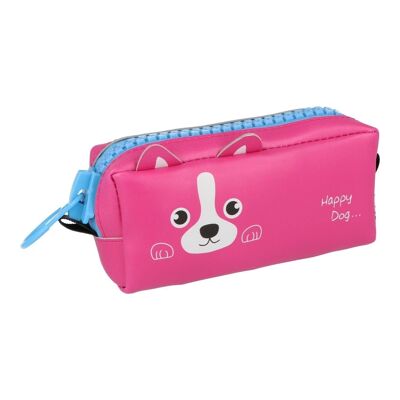 Trousse Carrée Chien - Grande Fermeture Éclair Bleue