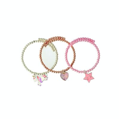 Set de 3 Pulseras Infantiles de Perlas con Adorno - Rígidas