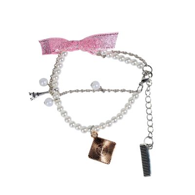 Children's Bracelet with 3 Beads and Bow - Pearls and Metal