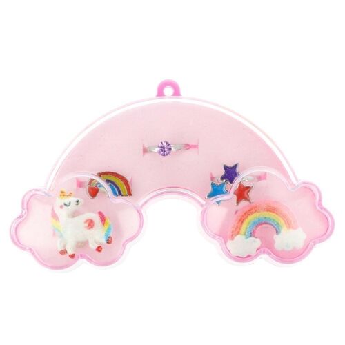 Set 5 Anillos Infantiles Ajustables Caja Arcoiris - Plateado