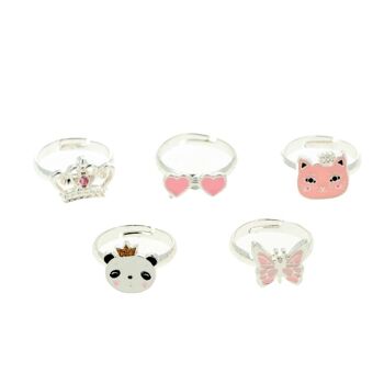 Set 5 Bagues Ajustables Enfant Boîte Coeur - Argent 1