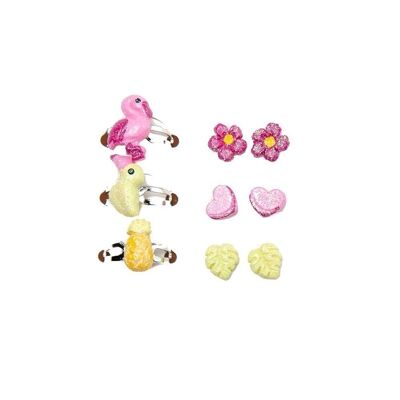 Parure Enfant 3 Boucles d'Oreilles et 3 Bagues - Multicolore