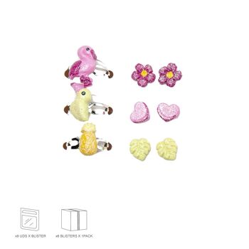 Parure Enfant 3 Boucles d'Oreilles et 3 Bagues - Multicolore 2