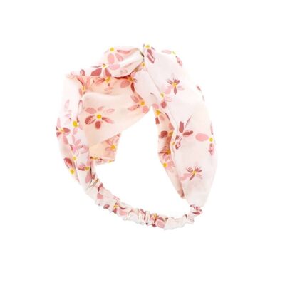Elastic Fabric Headband with Knot - Flowers - White and Pink