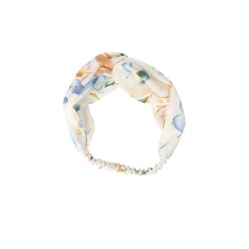 Bandeau en Tissu Élastique avec Noeud - Fleurs - Blanc et Bleu