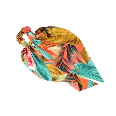 Wrinkled Scrunchie with Bow - Flowers - Orange