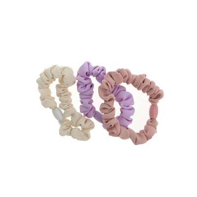 3 Wrinkled Hair Bands - Pink, White and Purple