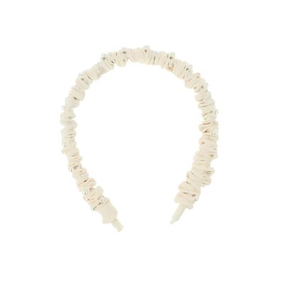 Wrinkled Rigid Headband for Women with Pearls - White
