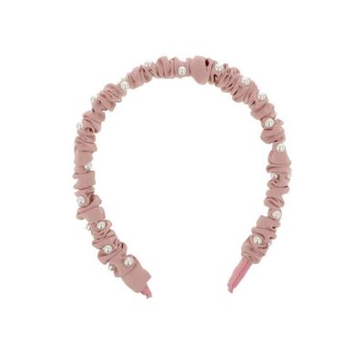 Rigid Wrinkled Headband for Women with Pearls - White, lilac and pink
