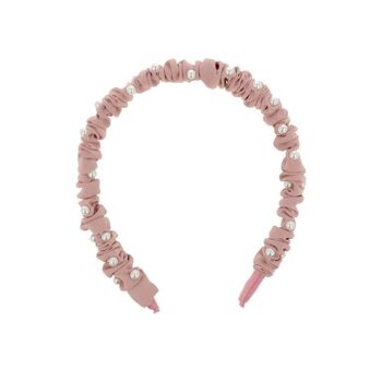 Bandeau froissé rigide pour femme avec perles - Blanc, lilas et rose 1