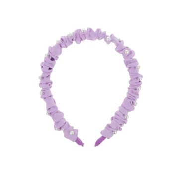 Bandeau froissé rigide pour femme avec perles - Blanc, lilas et rose 3