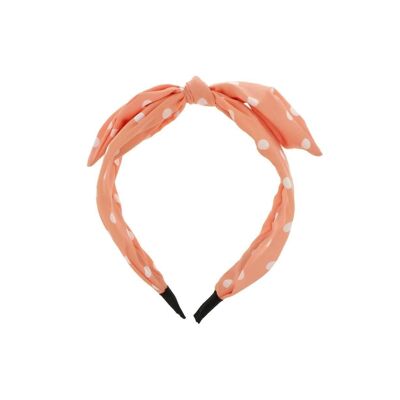 Rigid Headband for Women with Bow - Orange and Polka Dots