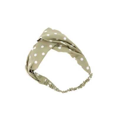 Elastic Fabric and Knot Headband - Polka Dots - Green and White