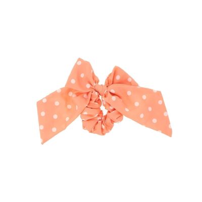 Wrinkled Scrunchie with Bow - Polka Dots - Orange