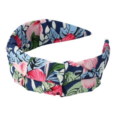Wide Rigid Headband for Women - Blue and Flowers