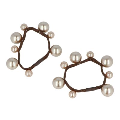 Set of 2 Hair Ties with Pearls - Brown