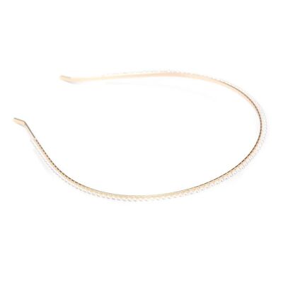 Metallic Rigid Headband for Women with Pearls - Gold