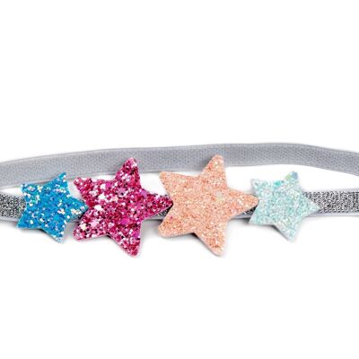 Elastisches Haarband mit 4 Sternen - Silber