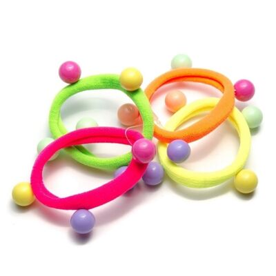 Set of 4 Hair Bands with Colored Balls - Neon