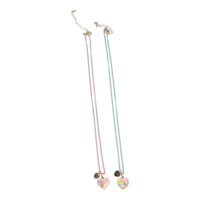 Set 2 Colliers Coeur Enfant Best Friends - Rose et Bleu