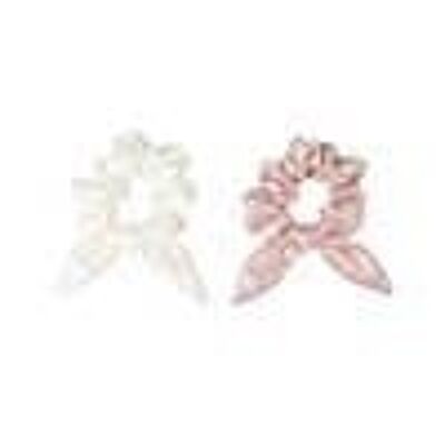 Set 2 Wrinkled Hair Ties - Bow - Pink and White