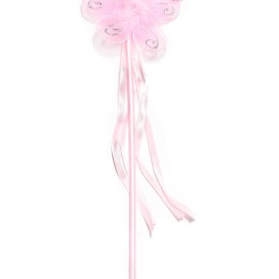 Baguette Princesse Enfant avec Papillon et Pompon - Rose