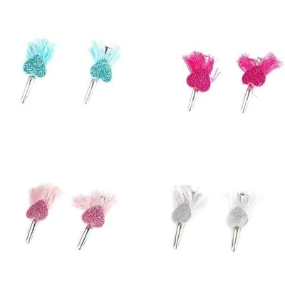 Pack 2 Hair Clips - Heart with Fringes - 4 Colors