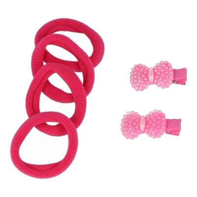Children's Hair Set - 2 Clips with Flower and 4 Rubber Bands