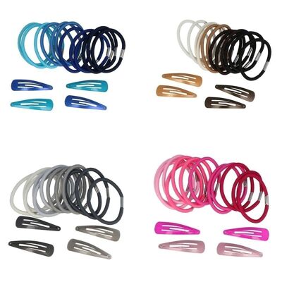 Set of 12 Rubber Bands and 4 Hair Clips - 4 Models