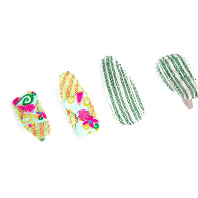 Set of 4 Fabric Hair Clips - Stripes and Flowers