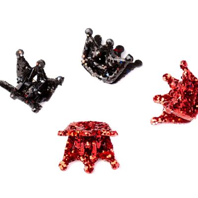 Set 4 Crown-Shaped Hair Clips - Glitter