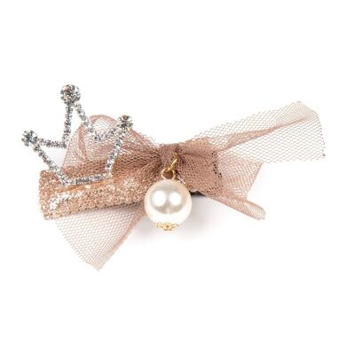 Crocodile Hair Clip with Tulle Bow, Crown and Ball