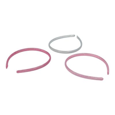 3 Children's Headbands with Glitter - Silver, Pink and Fuchsia