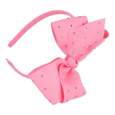 Rigid Children's Headband with Bow and Strass Stones - Pink