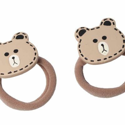 Set 2 Children's Hair Ties with Bear - 3 Colors