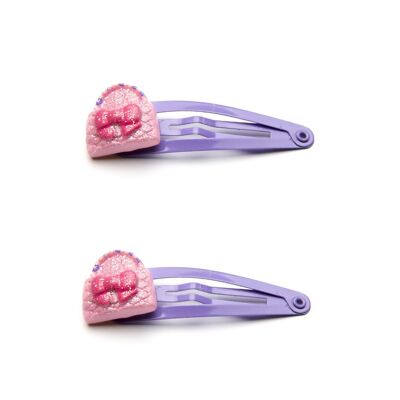 Pack 2 Hair Clips - Metallic - Pink and Glitter