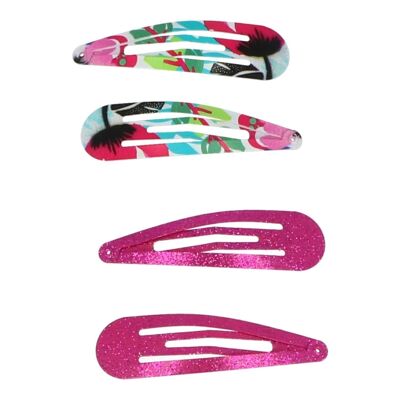 Pack 4 Hair Clips - Metallic - Pink and Glitter