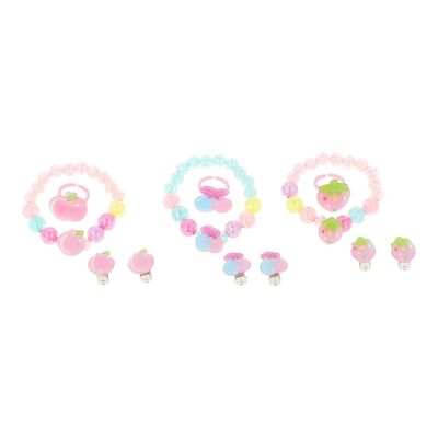 Set per bambini - Bracciale, anello e orecchini ciliegia - rosa