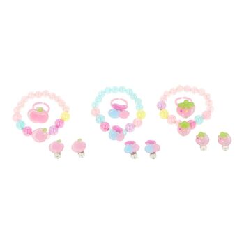 Parure Enfant - Bracelet, Bague et Boucles d'Oreilles Cerise - Rose