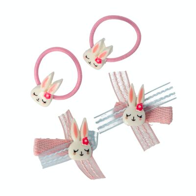 Children's Set of 2 Rubber Bands and 2 Crocodile Clips - Pink