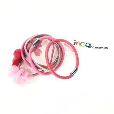 Pack 6 Hair Ties - Polyamide and Metal - Pink