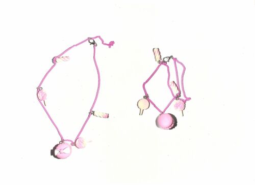 Achat Bracelet Enfant Chaîne avec Perles - Bonbons - Rose en gros