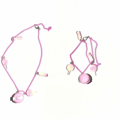 Children's Chain Bracelet with Beads - Sweets - Pink