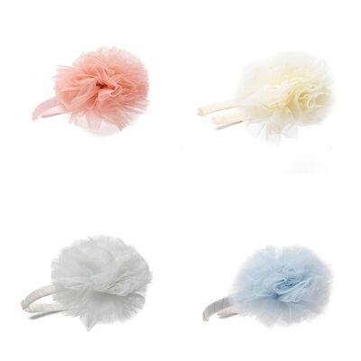 Fascia per capelli per bambini - Pompon in tulle - 4 colori