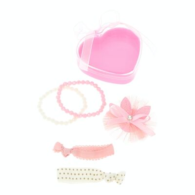 Children's Set - Box with 4 Rubber Bands and 1 Clip with Tulle - Pink