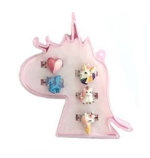 Set de 5 anillos infantiles en cajita unicornio