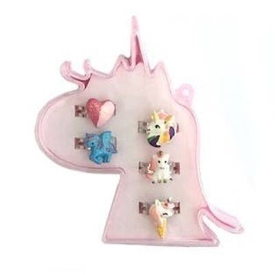 Set de 5 anillos infantiles en cajita unicornio