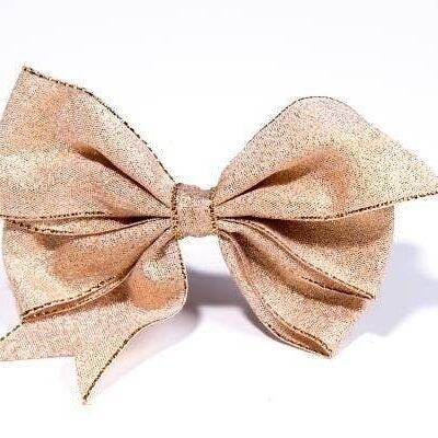 Double Hair Bow with Clip - 10 x 8 cm - Brown and Gold
