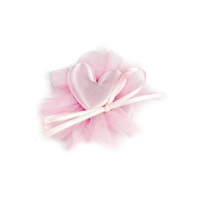 Crocodile Clip with Tulle, Heart and Bow - Children - Pink