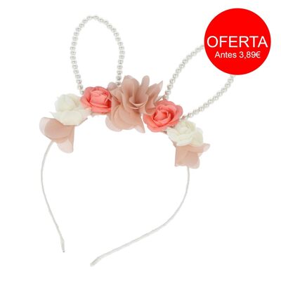 Metal Headband for Hair - Ears, Pearls and Flower - 3 Colors